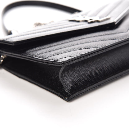 Saint Laurent Grain De Poudre Matelasse Chevron Monogram Envelope Chain Wallet Black 8 of 10