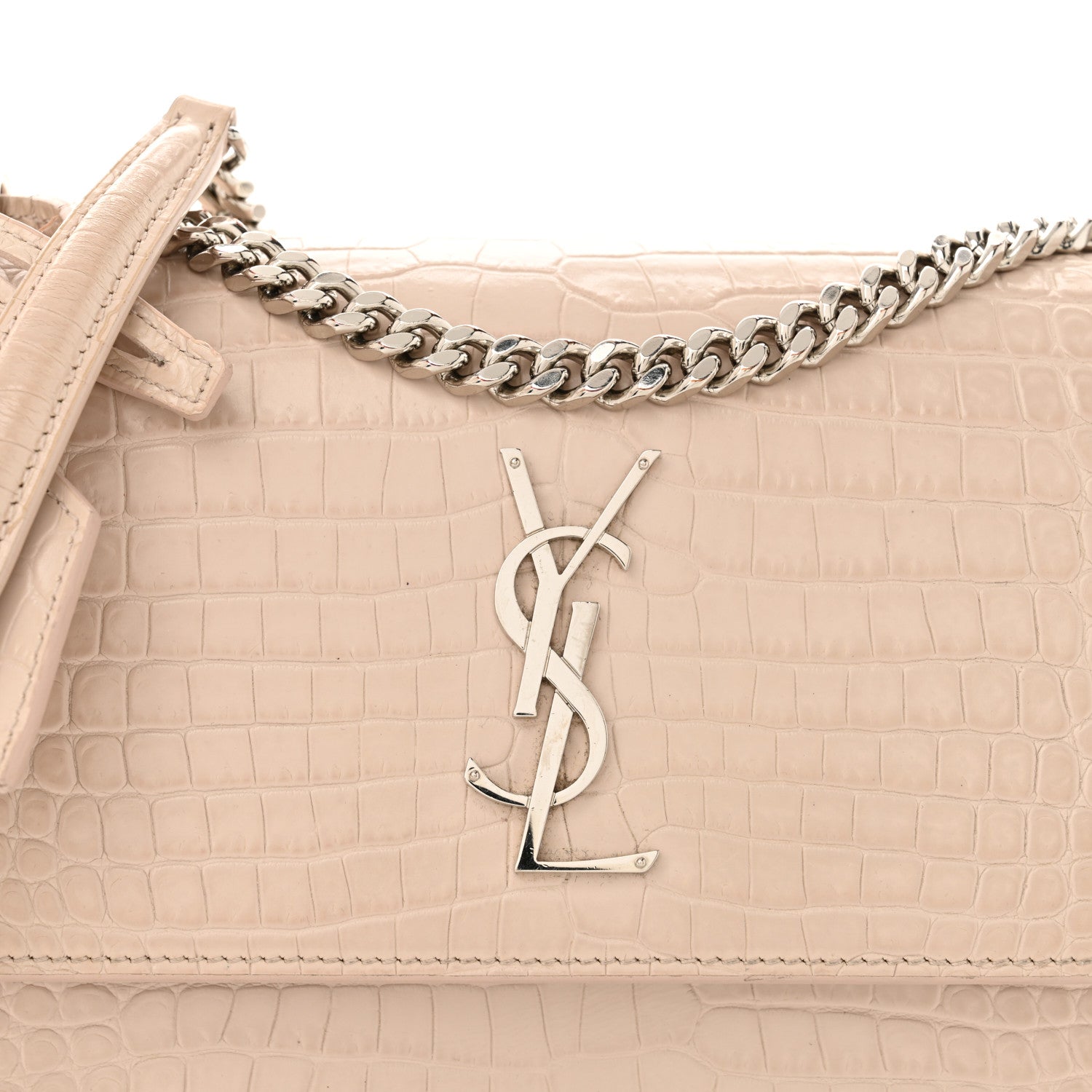 Saint Laurent Calfskin Crocodile Embossed Medium Monogram Sunset Rose Antic 9 of 14