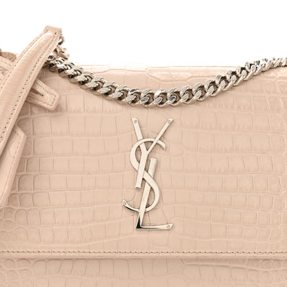 Saint Laurent Calfskin Crocodile Embossed Medium Monogram Sunset Rose Antic 9 of 14