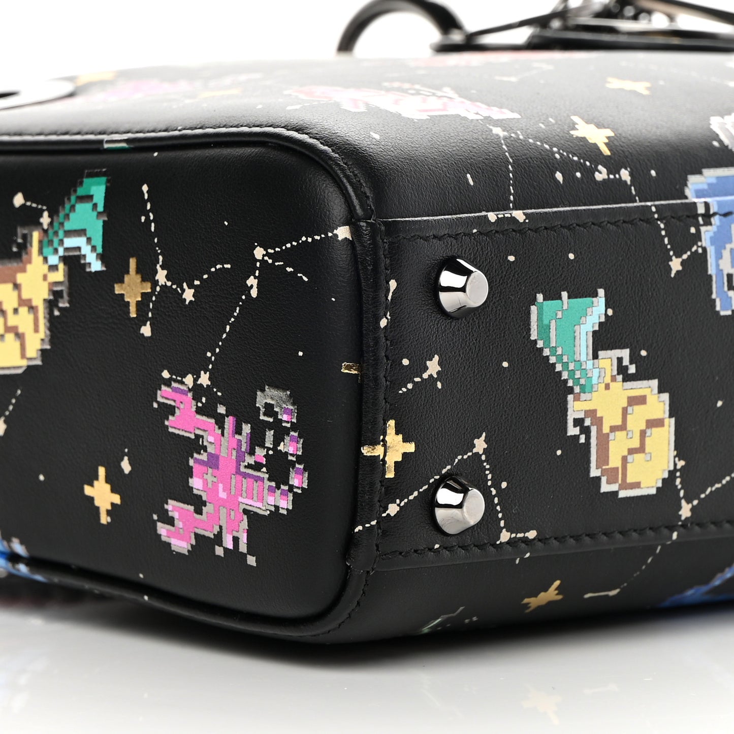 Calfskin Pixel Zodiac Mini Lady Dior Black Multicolor