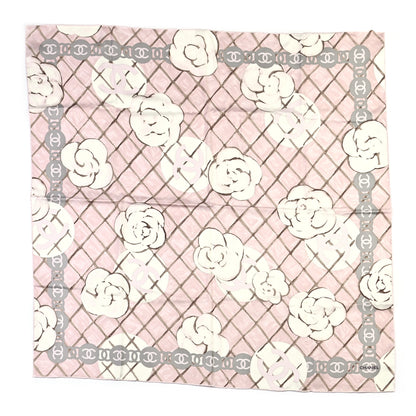 Chanel Silk CC Logo Camellia Scarf White Pink 1 of 4