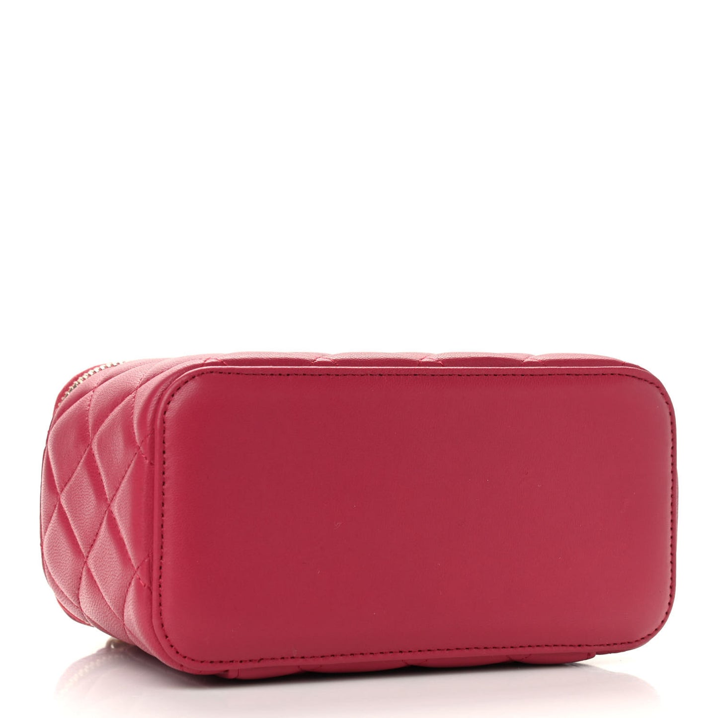 Lambskin Quilted Small Top Handle Vanity Case With Chain Dark Pink