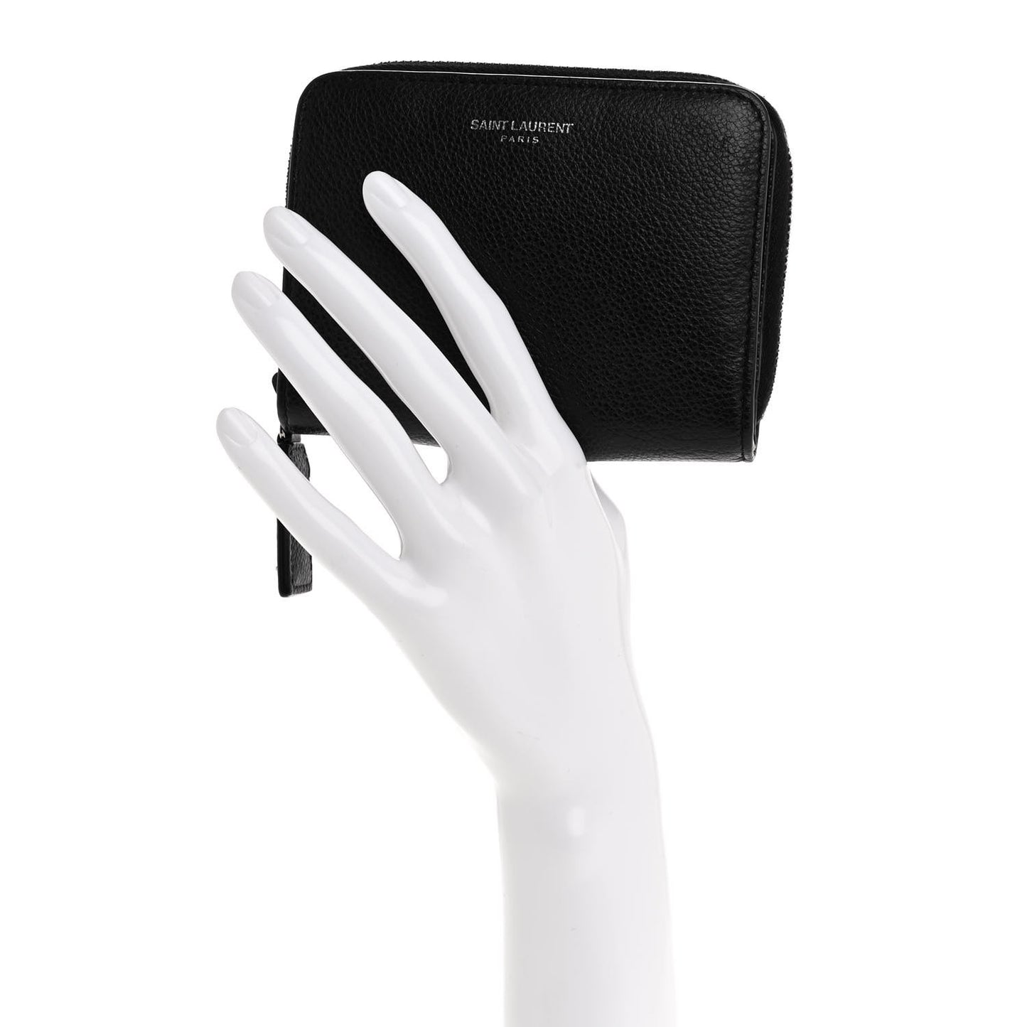 Grained Calfskin Rive Gauche Compact Zip Around Wallet Black