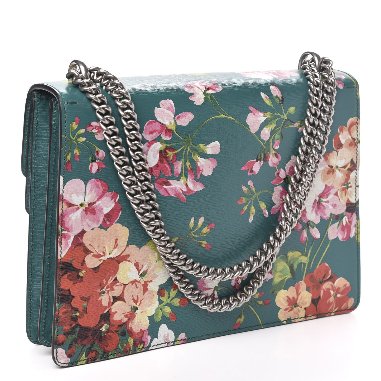 Calfskin Blooms Print Medium Dionysus Shoulder Bag Bright Emerald Multicolor