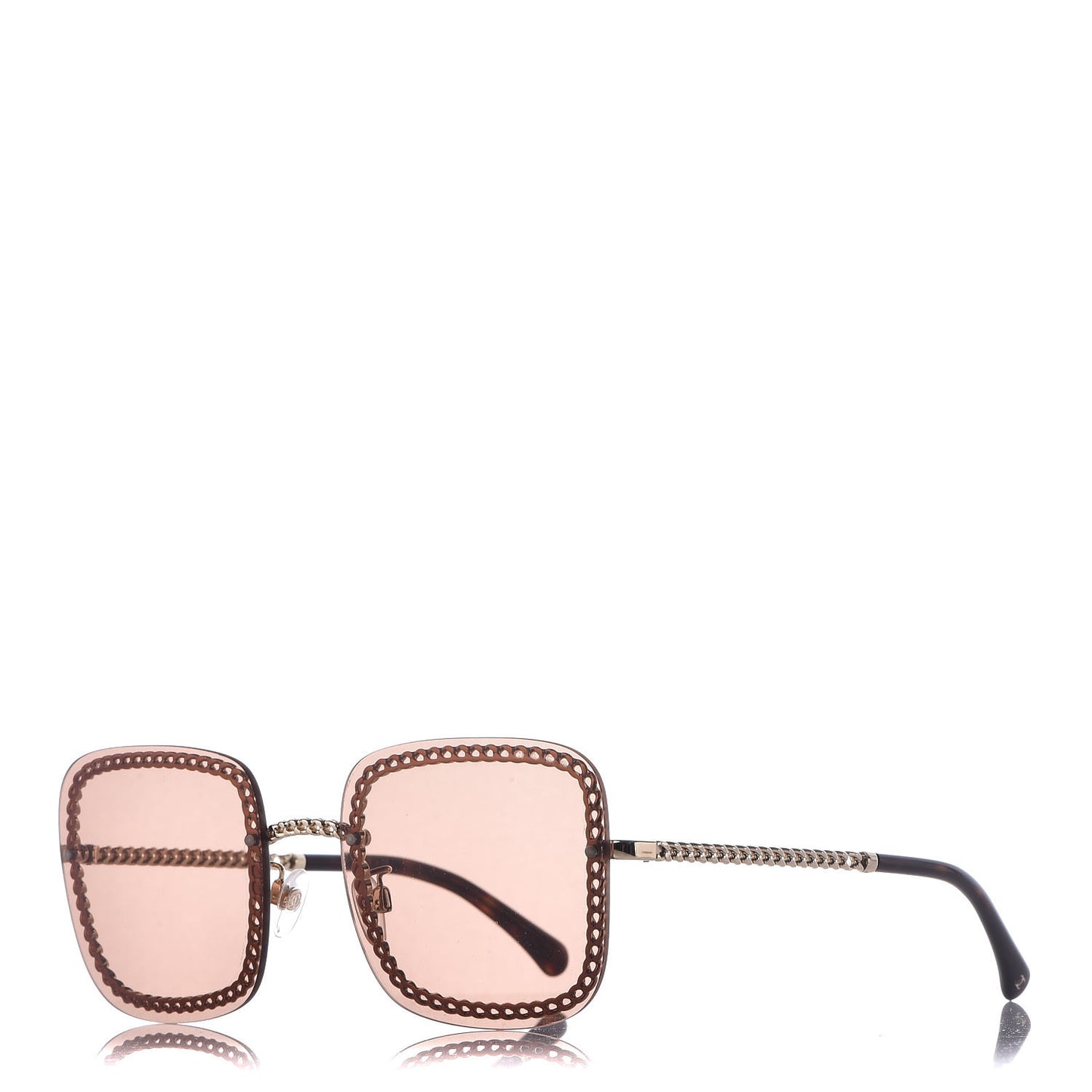 Metal Removable Chain Square Sunglasses 4244 Light Brown