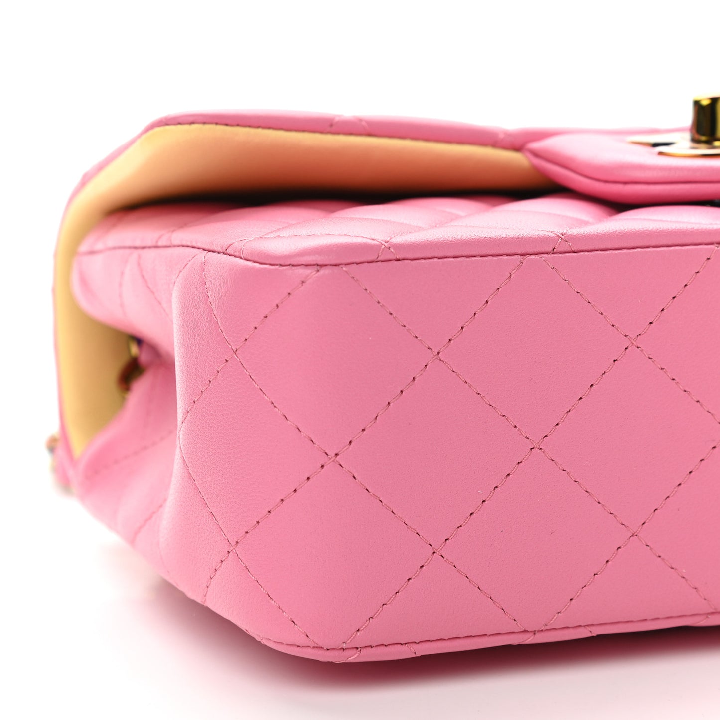 Lambskin Quilted Mini Rectangular Flap Pink Yellow