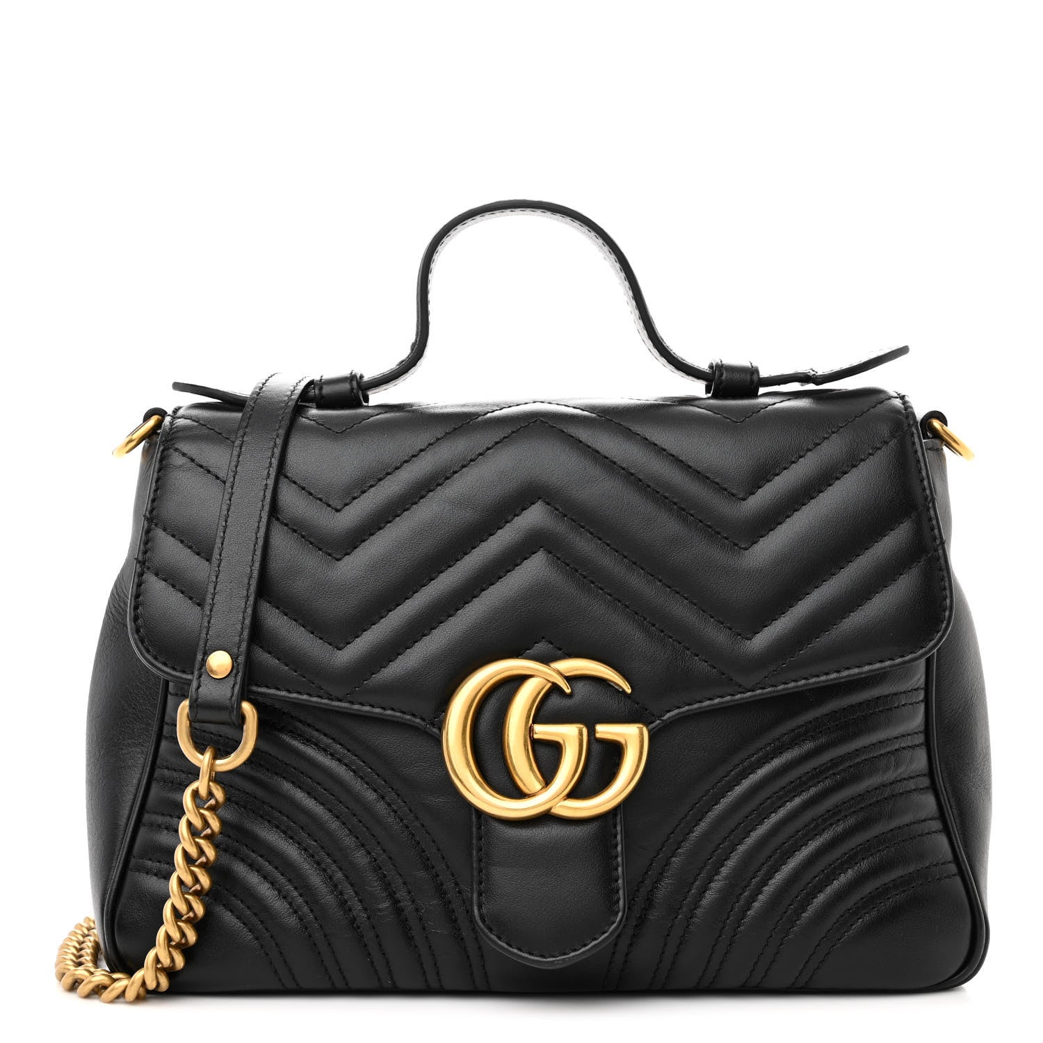 Gucci Calfskin Matelasse Small GG Marmont Top Handle Shoulder Bag Black 1 of 10