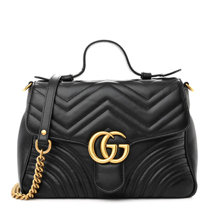 Gucci Calfskin Matelasse Small GG Marmont Top Handle Shoulder Bag Black 1 of 10