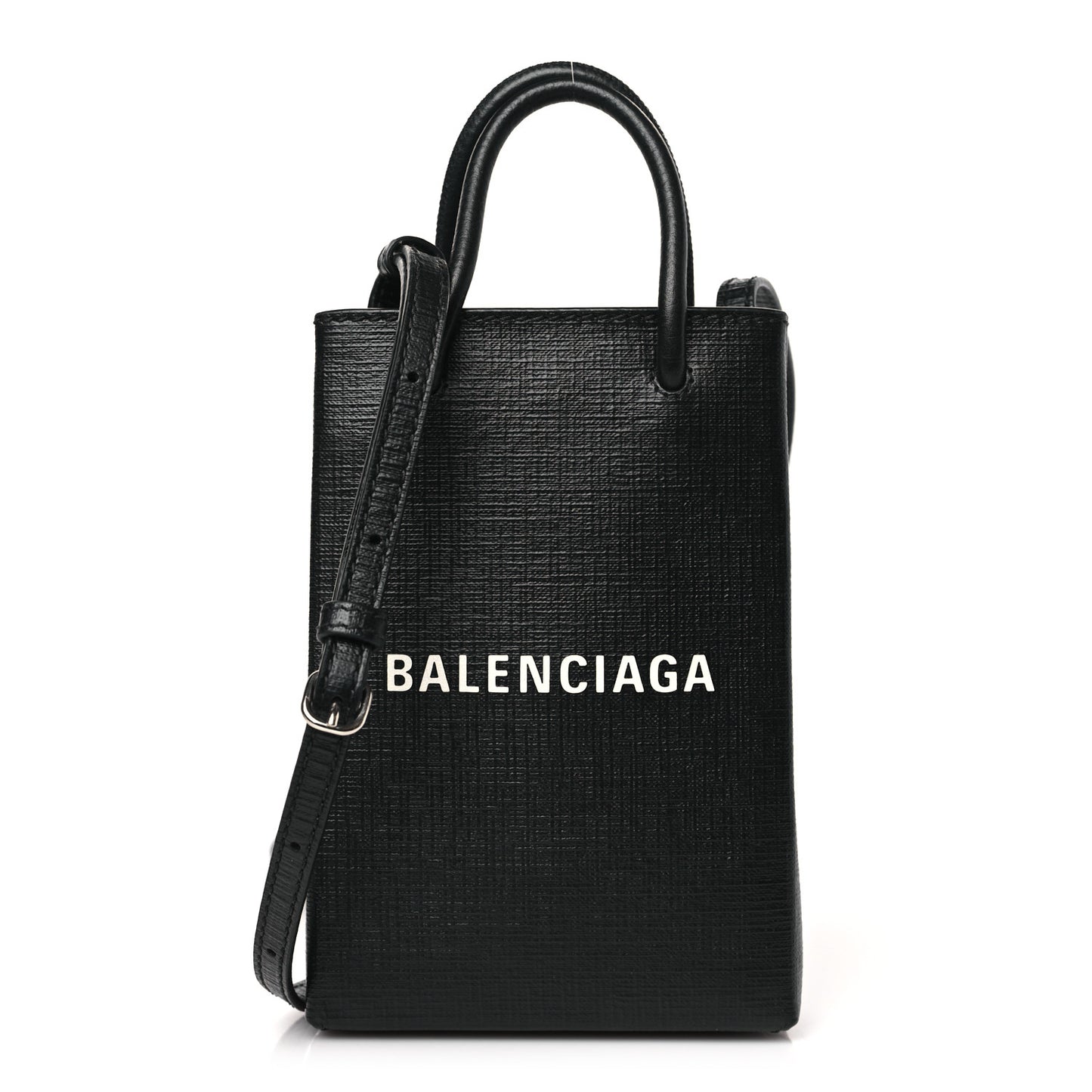 Squared Calfskin Logo Shopping Phone Holder Bag Black