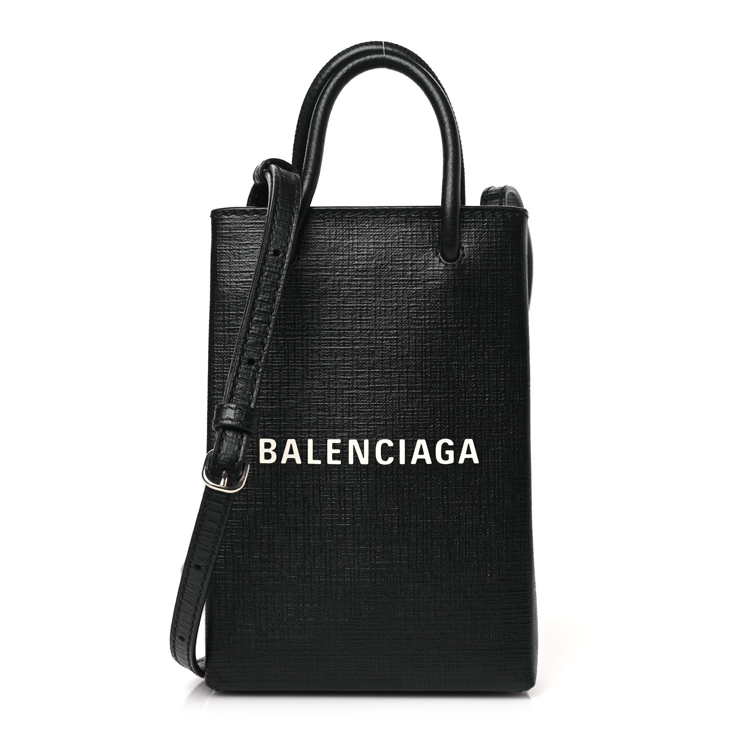 Balenciaga Squared Calfskin Logo Shopping Phone Holder Bag Black 1 of 10