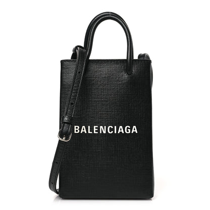 Balenciaga Squared Calfskin Logo Shopping Phone Holder Bag Black 1 of 10