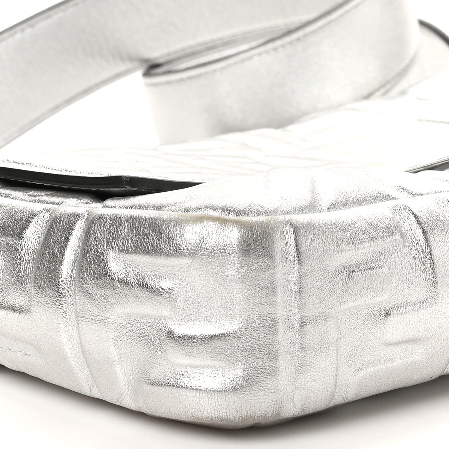 Fendi Vitello Catalan Mirror FF 1974 Embossed Baguette Argento 9 of 11