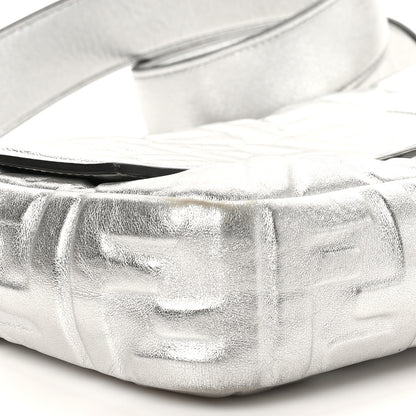 Fendi Vitello Catalan Mirror FF 1974 Embossed Baguette Argento 9 of 11