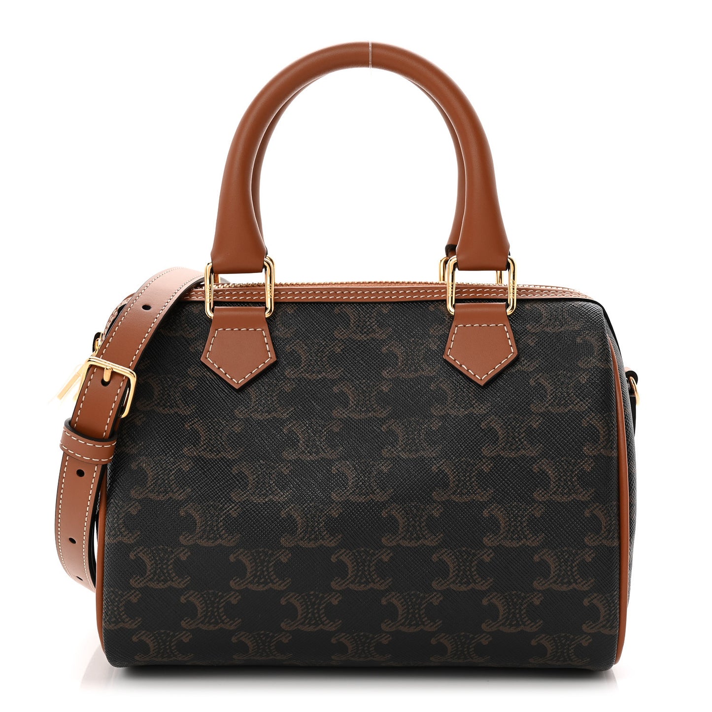 Triomphe Canvas Calfskin Small Boston Bag Tan