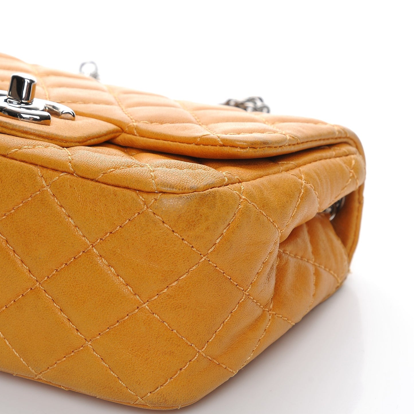 Glazed Lambskin Quilted Mini Bijoux Chain Square Flap Mango