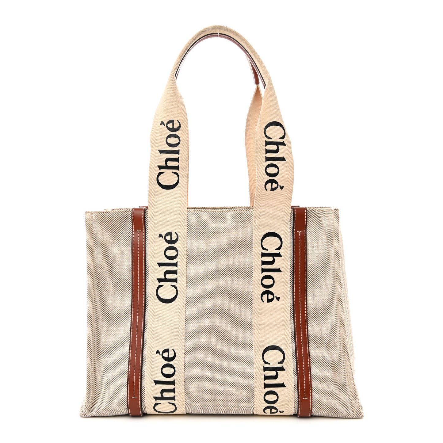 Cotton Calfskin Medium Woody Ribbon Tote White Brown