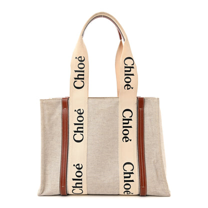 Chloe Cotton Calfskin Medium Woody Ribbon Tote White Brown 1 of 11
