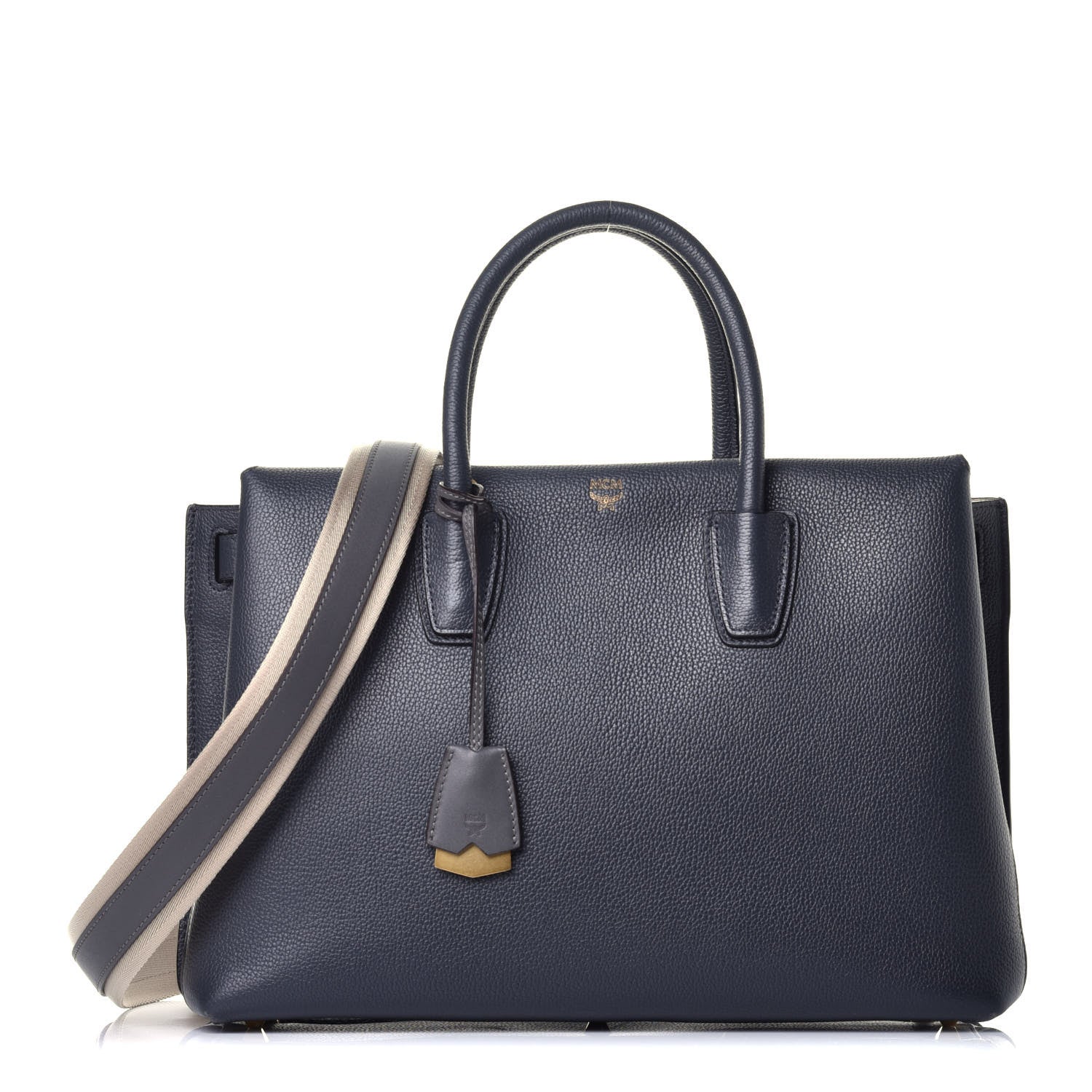 MCM Grained Calfskin Medium Milla Tote Phantom Grey 1 of 9