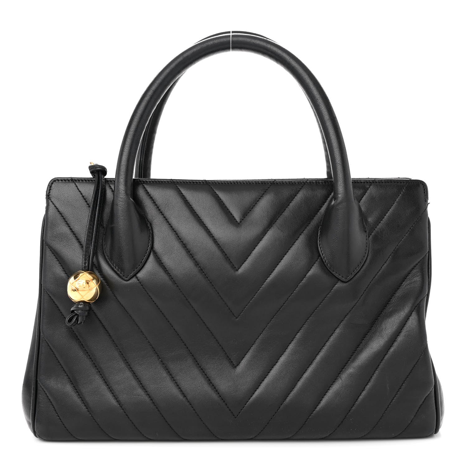 Chanel Lambskin Chevron Quilted Top Handle Bag Black 1 of 11