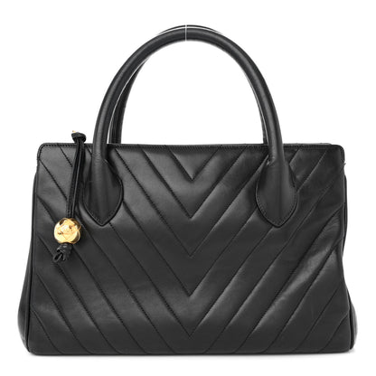 Chanel Lambskin Chevron Quilted Top Handle Bag Black 1 of 11