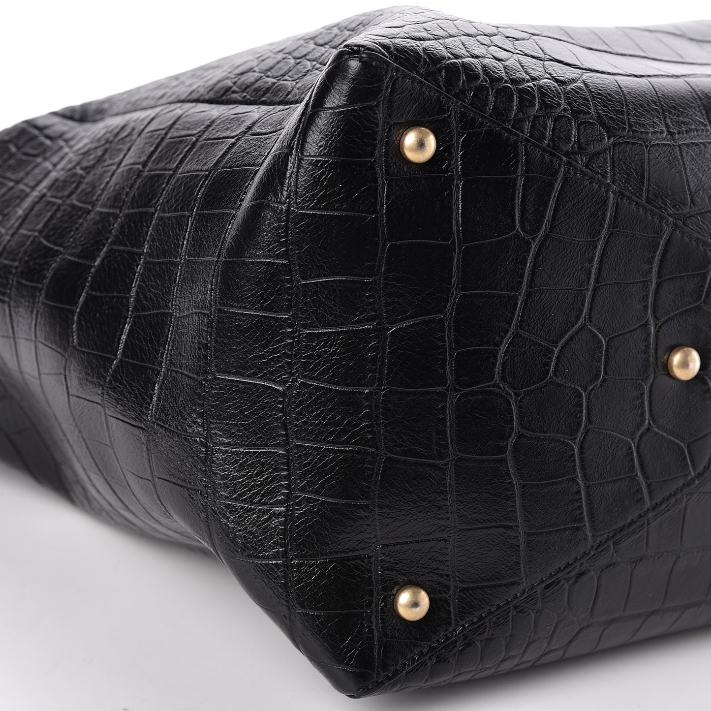 Calfskin Crocodile Embossed Large Cocodile Shopping Tote Black