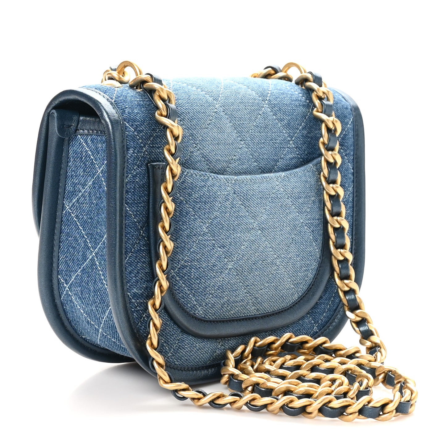 Washed Denim Quilted Small Messenger Flap Blue