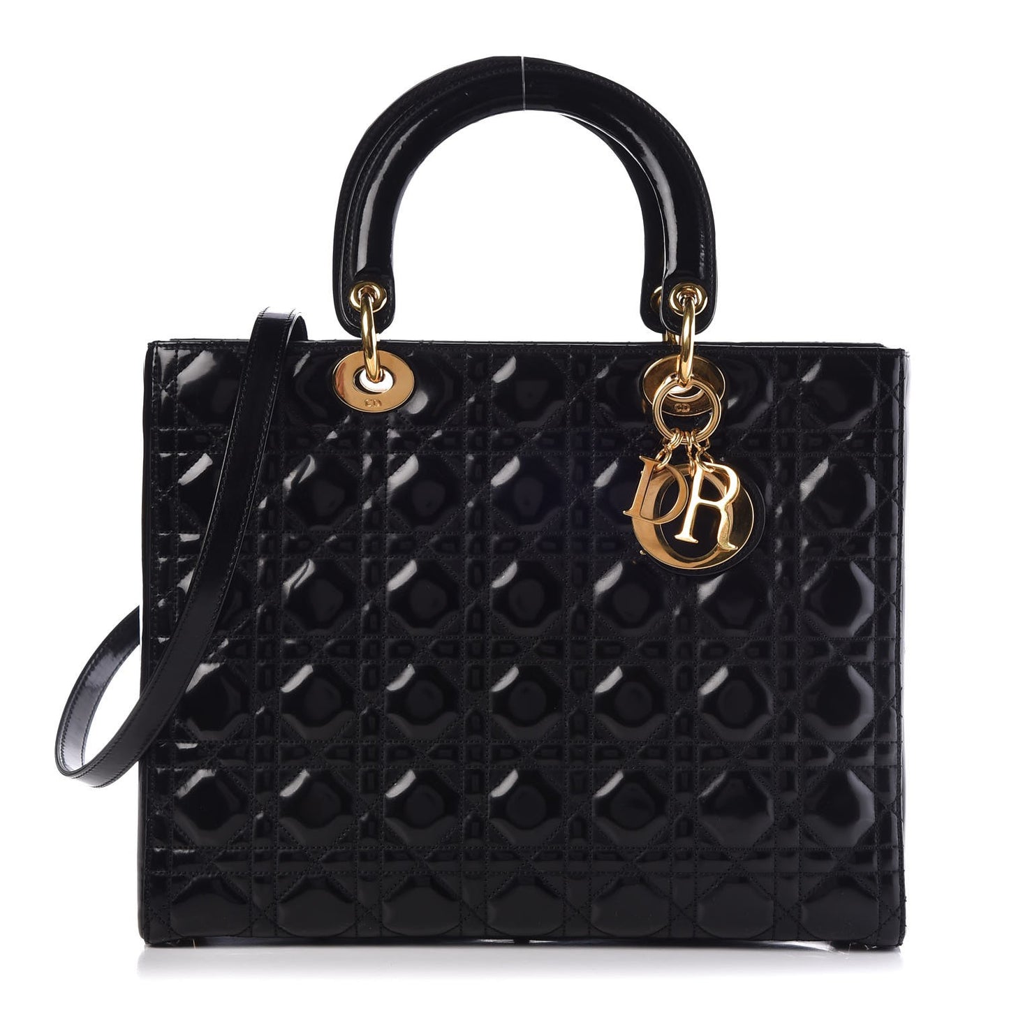 Glazed Calfskin Cannage Large Lady Dior Black