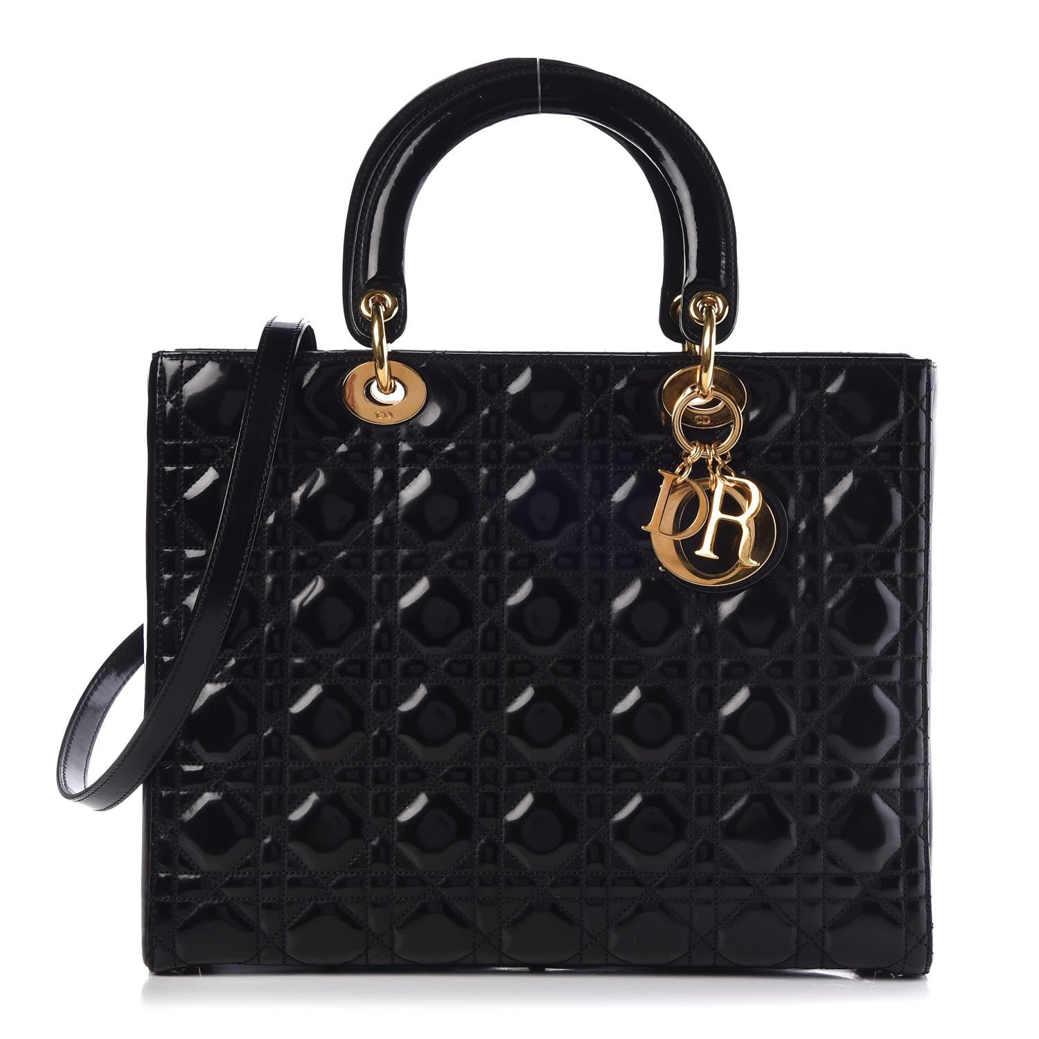 Christian Dior Glazed Calfskin Cannage Large Lady Dior Black 1 of 8