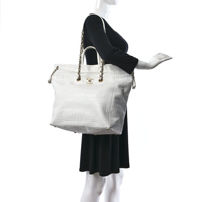 Chanel Calfskin Crocodile Embossed Cocodile Shopping Tote White 2 of 17