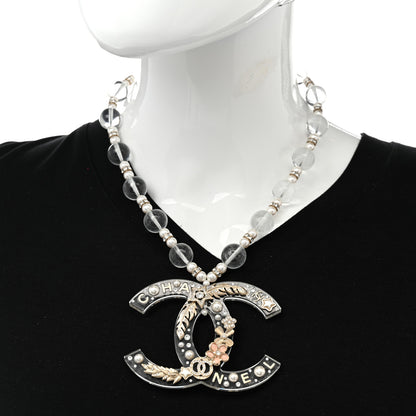 Chanel Resin Pearl Crystal Feather Star CC Necklace Transparent Gold 2 of 7