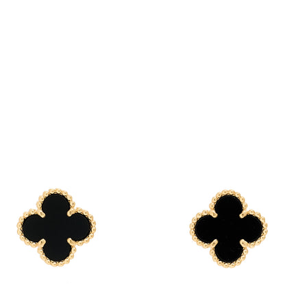 Van Cleef & Arpels 18K Yellow Gold Black Onyx Sweet Alhambra Earrings 1 of 5