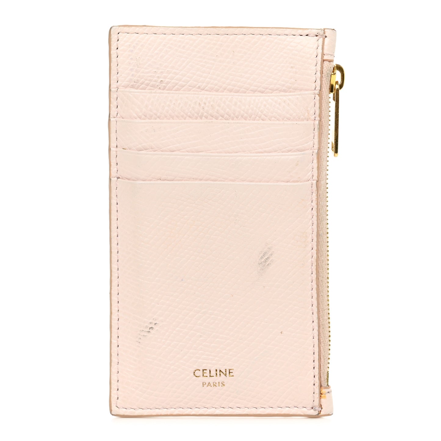 Grained Calfskin Zipped Card Holder Pink