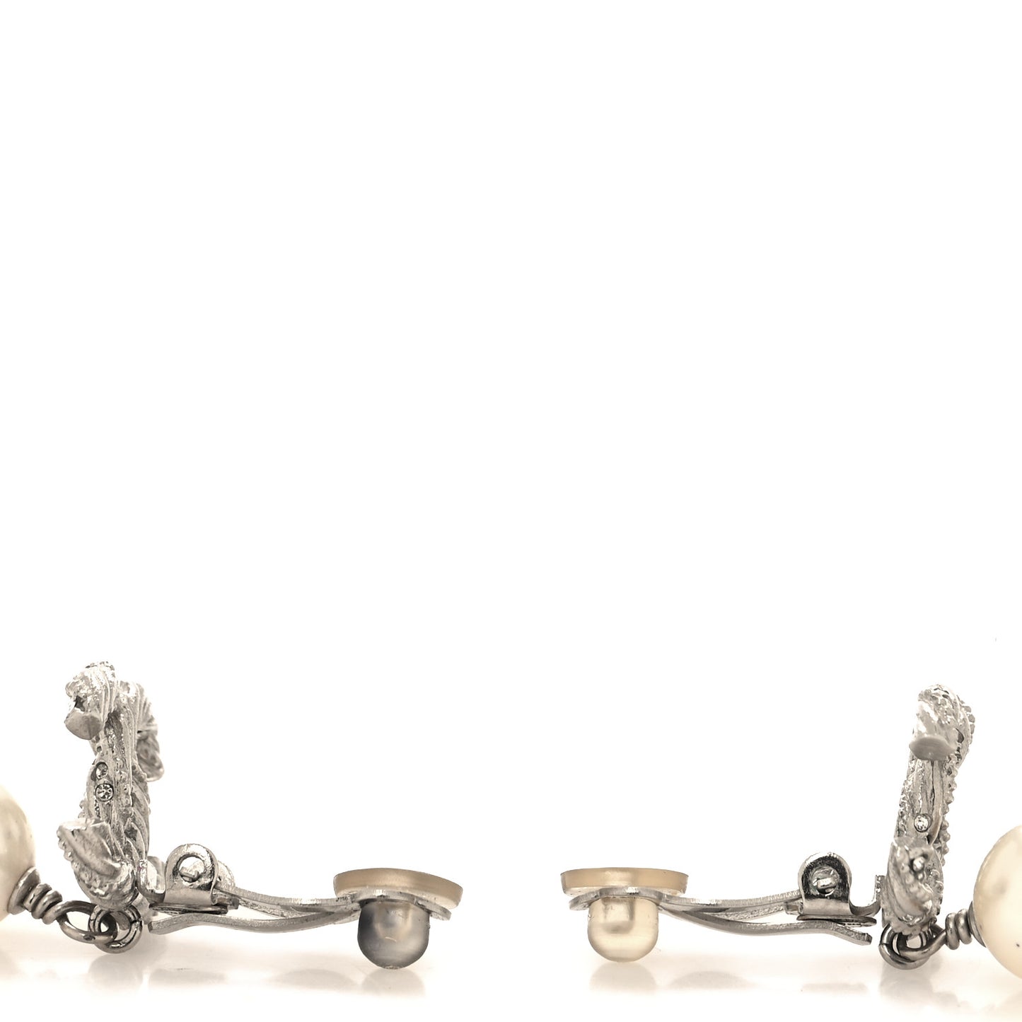 Pearl Crystal CC Drop Clip On Earrings Silver Pearly White