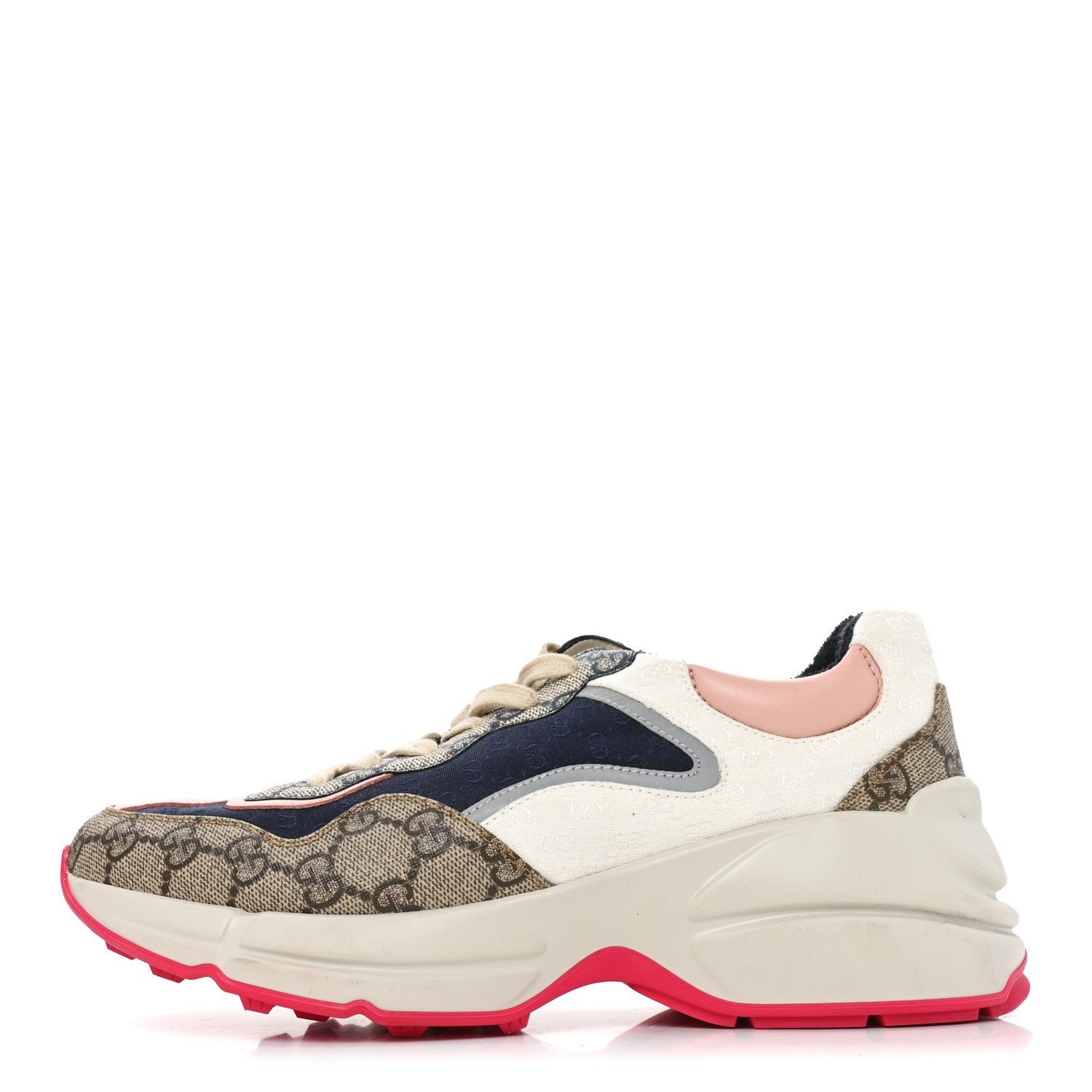 Gucci GG Supreme Monogram Mix Monogram Womens Rhyton Sneakers 39.5 London Blue Beige Pale Pink 1 of 8