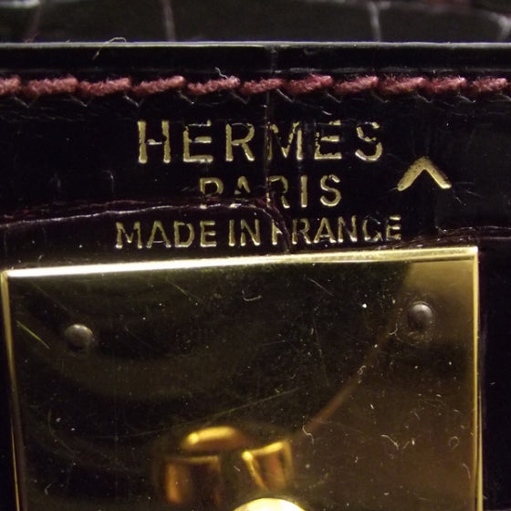 Hermes Vintage Porosus Crocodile Kelly 28 Bordeaux 9 of 11