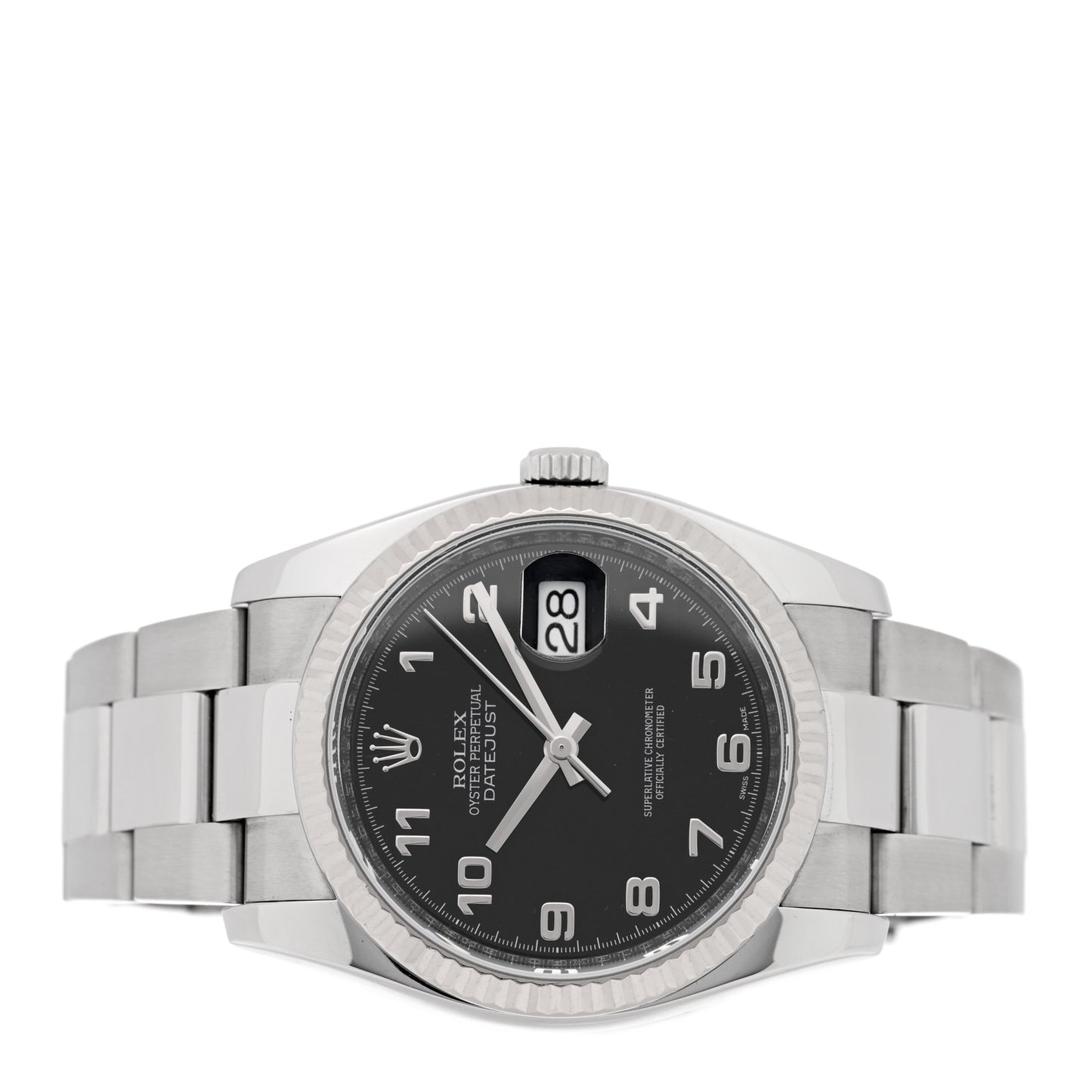 Stainless Steel 18K White Gold 36mm Oyster Perpetual Datejust Watch Black 116234