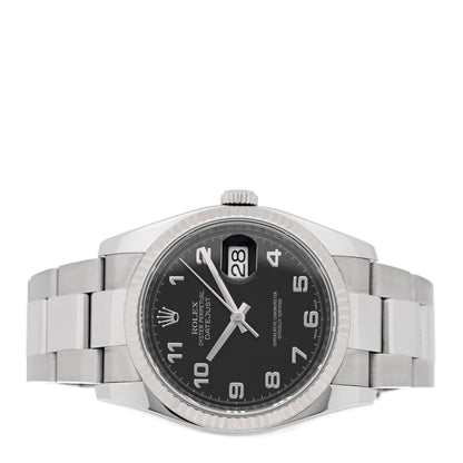 Rolex Stainless Steel 18K White Gold 36mm Oyster Perpetual Datejust Watch Black 116234 2 of 5