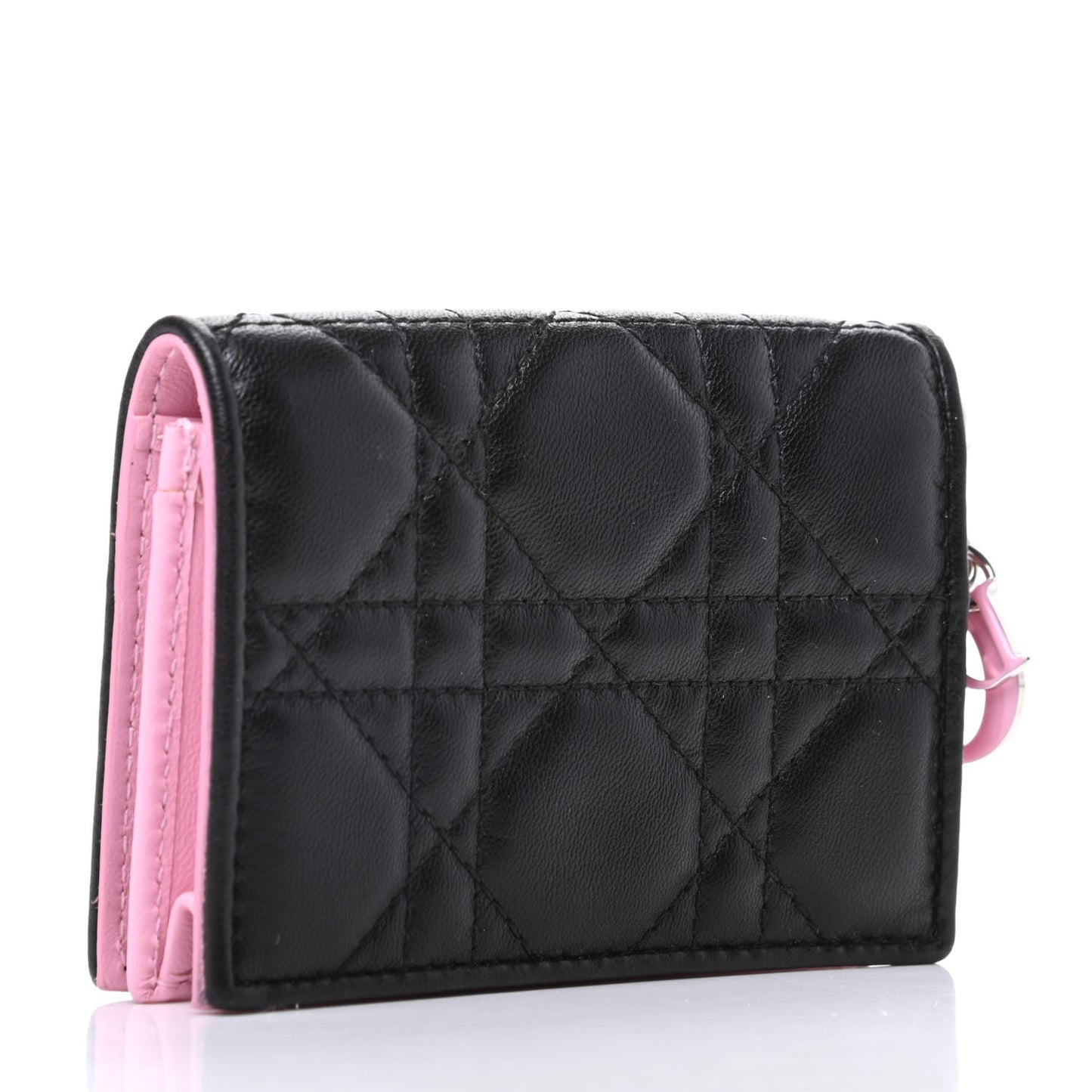 Lambskin Cannage Bi-Color Small Lady Dior Flap Card Holder Black Pink