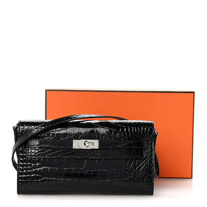 Hermes Shiny Alligator Kelly Wallet To Go Black 10 of 10