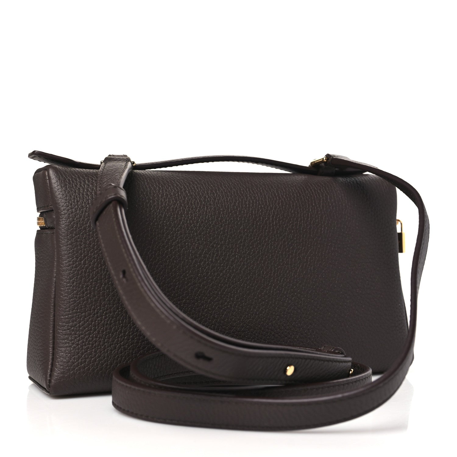 Loro Piana Grained Calfskin L19 Extra Pocket Pouch Dark Chocolate