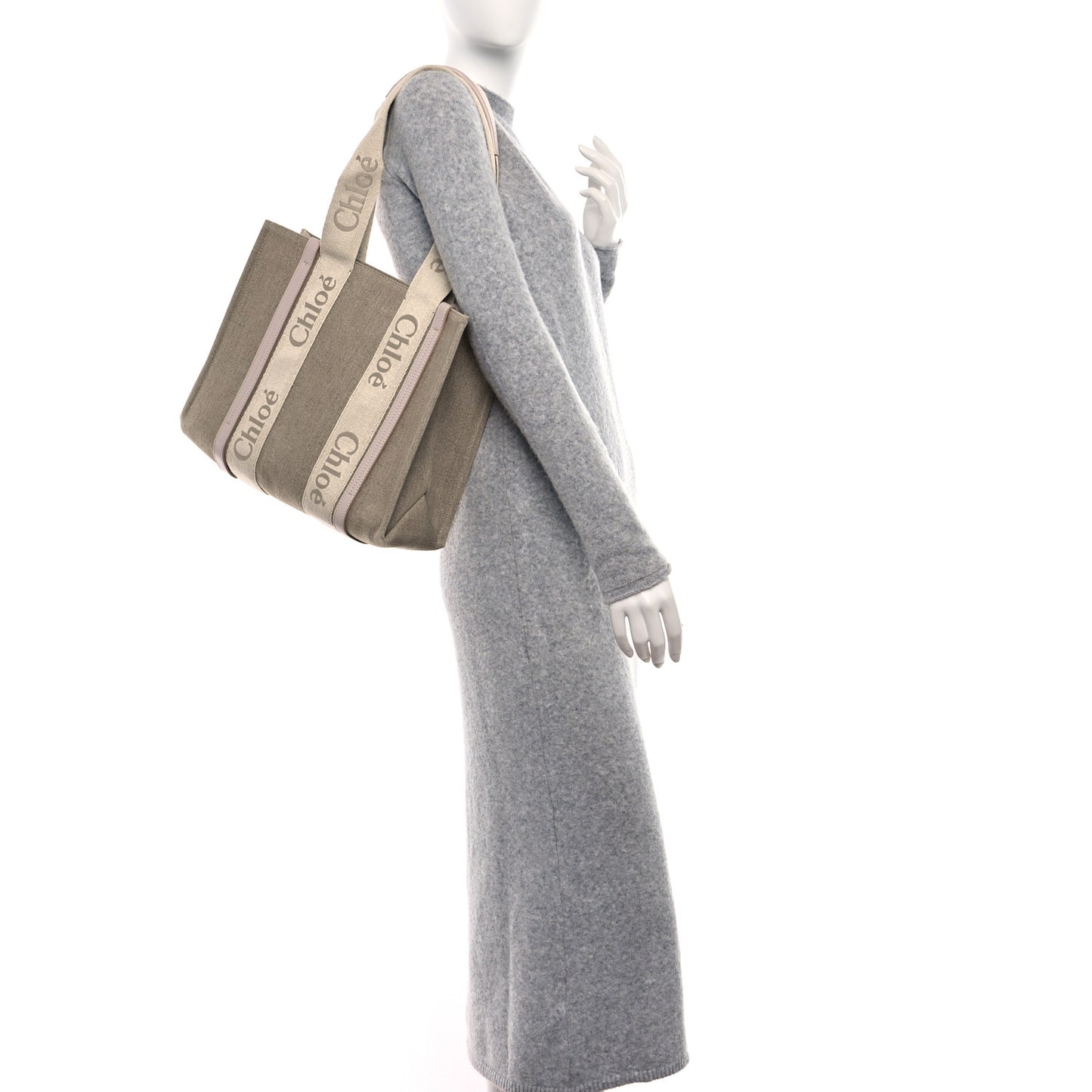 Linen Calfskin Medium Woody Ribbon Tote Cement Pink