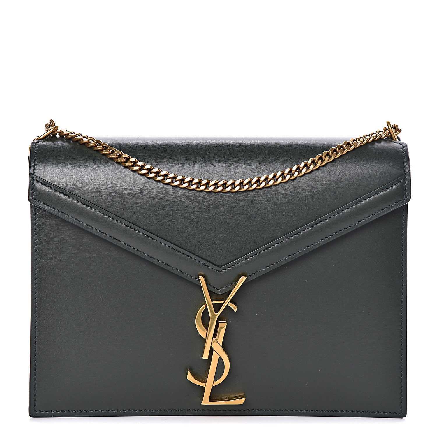 Saint Laurent Smooth Calfskin Monogram Cassandra Clasp Bag Dark Green 1 of 10