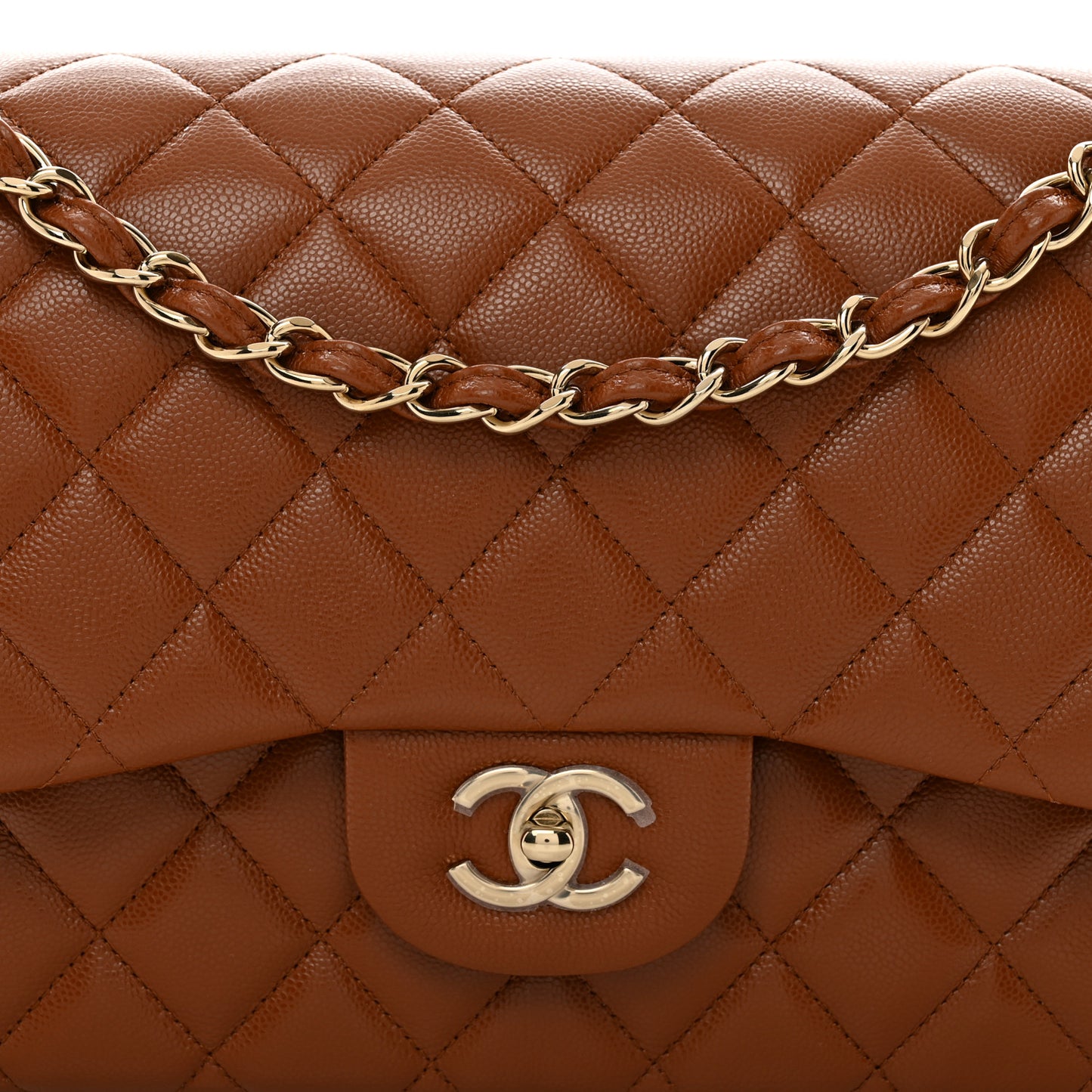 Caviar Quilted Jumbo Double Flap Light Brown