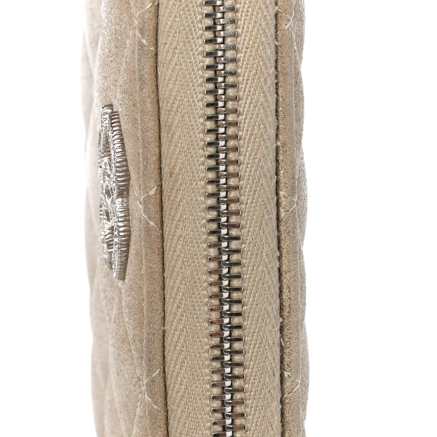Metallic Lambskin Quilted Gusset Wallet Gold