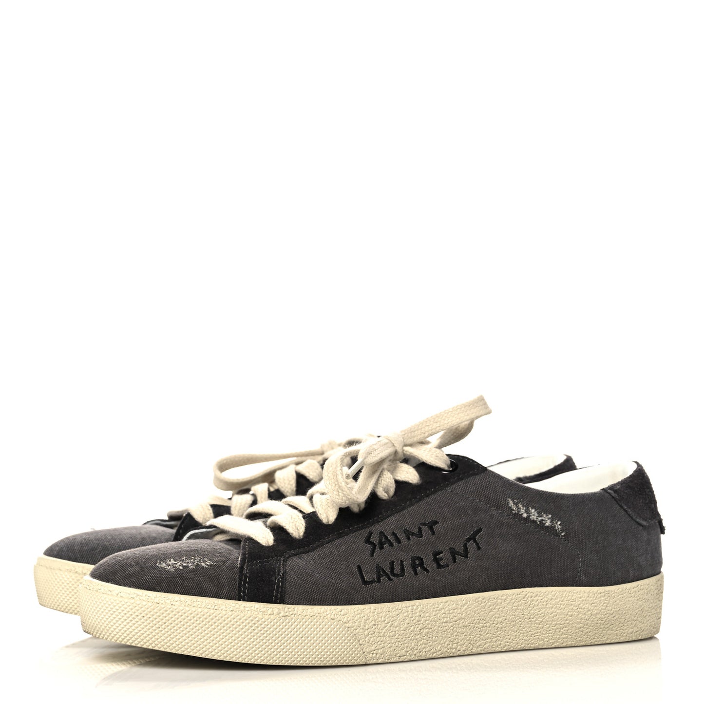 Destroyed Canvas Embroidered Womens Court Classic Sneakers 38.5 Black