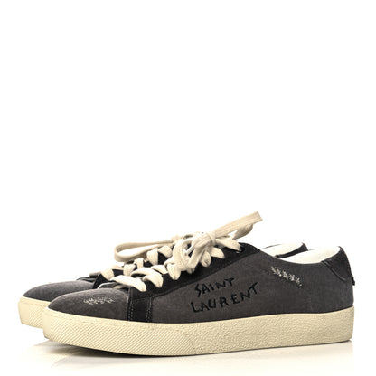 Saint Laurent Destroyed Canvas Embroidered Womens Court Classic Sneakers 38.5 Black 3 of 8