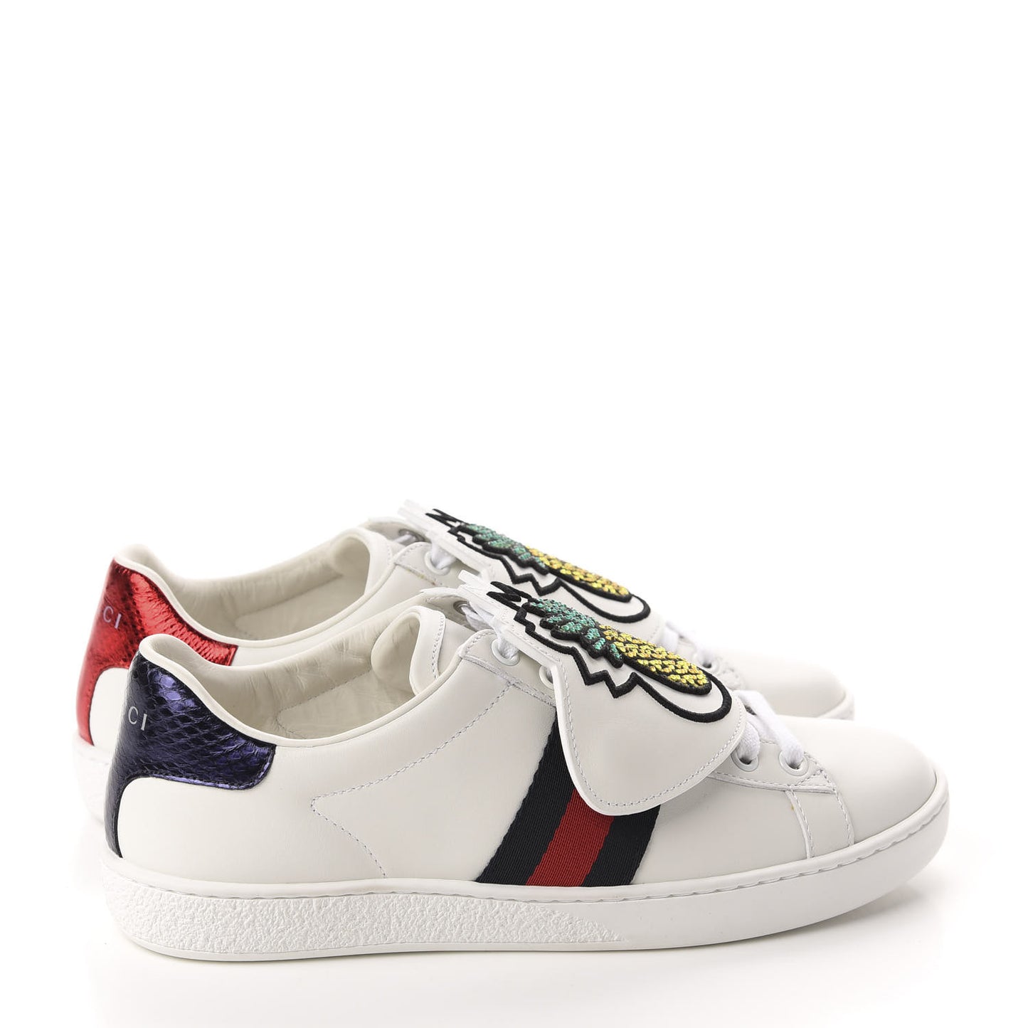 Calfskin Ayers Crystal Web Pineapple Embroidered Womens New Ace Sneakers 36.5 White