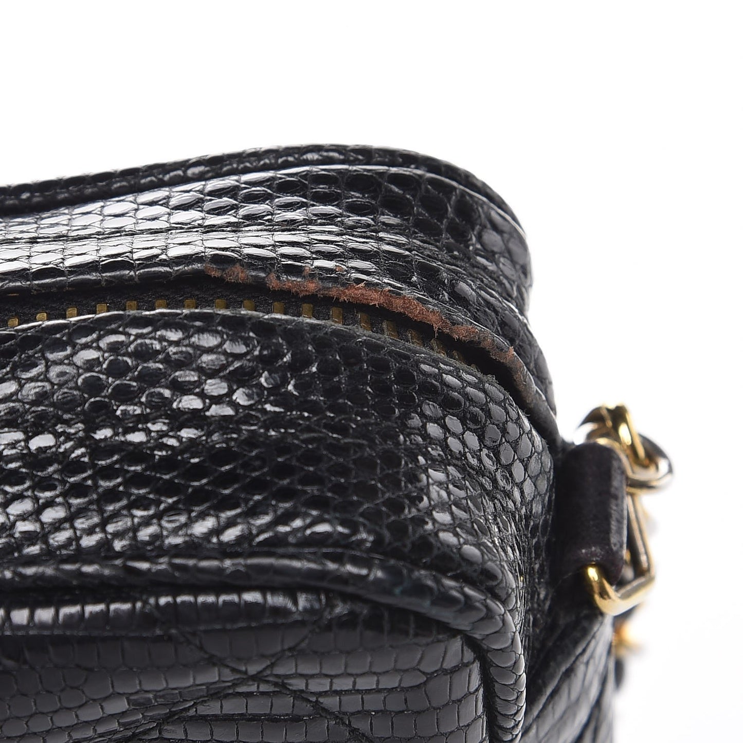 Lizard Quilted Small Tassel Camera Case Black