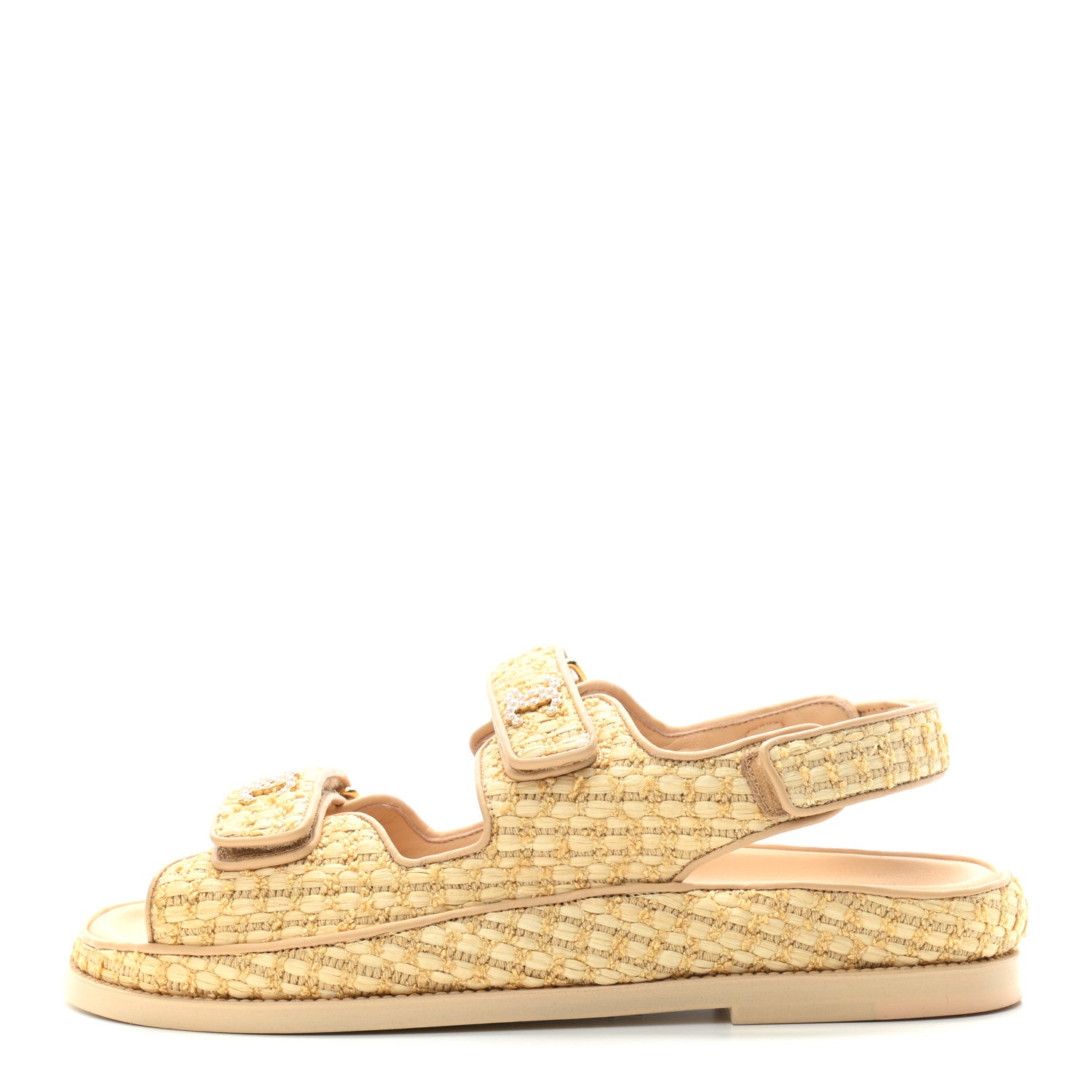 Chanel Braided Fabric Velcro Dad Sandals 39.5 Beige 1 of 8