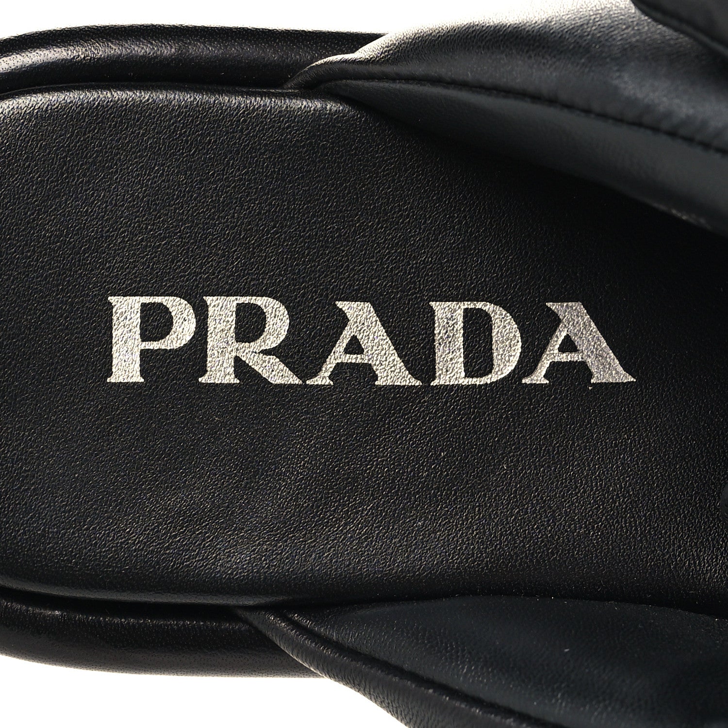Prada Nappa Soft Metal Triangle Logo Padded Slingback Wedge Sandals 38.5 Black 8 of 8